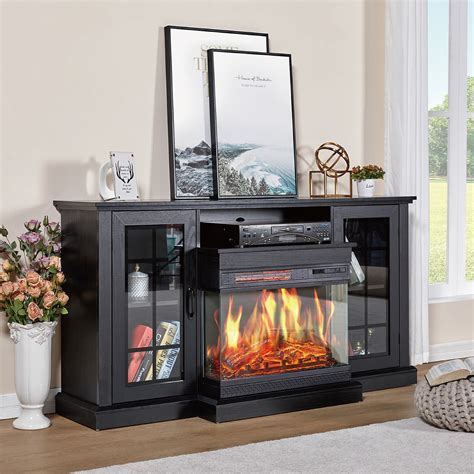 black fireplace tv console|black media console with fireplace.